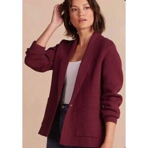 SUMMERSALT Ribbed Sweater Blazer Jacket Pinot Red Womens Large 1XL Single Button